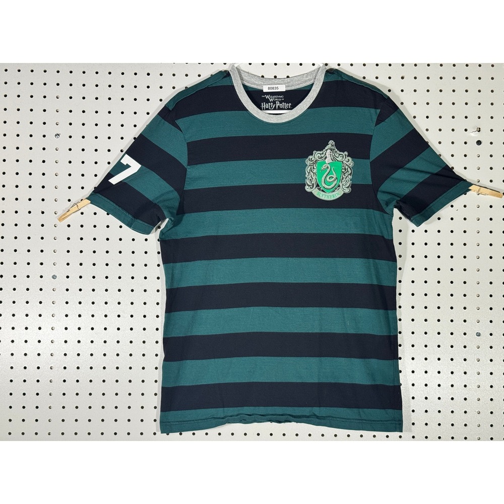 Harry Potter Slytherin Shirt Mens Medium Green Black Striped Universal Studios